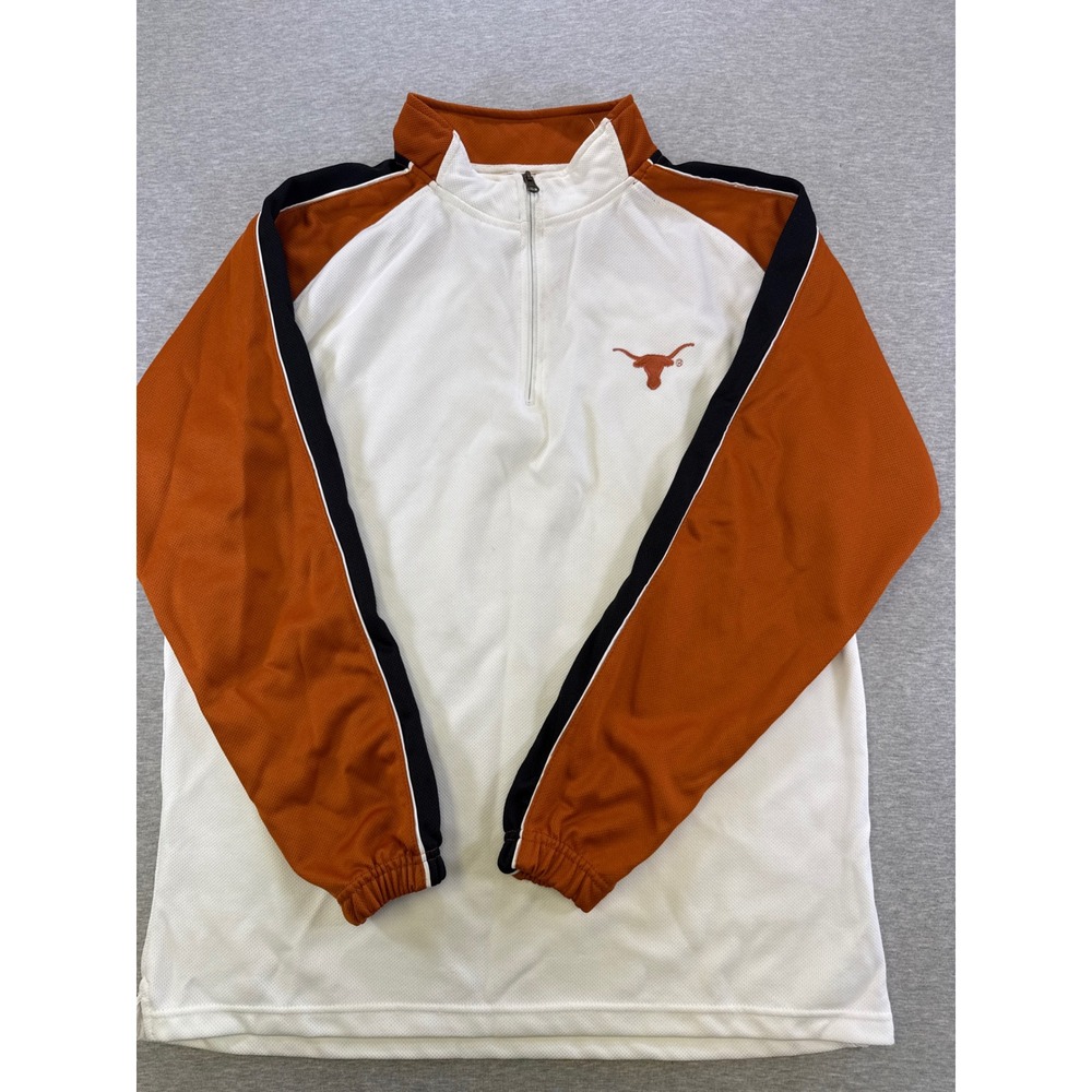NCAA Texas Longhorns Mens Large Quarter Zip Pullover White Burnt Orange KA Inc